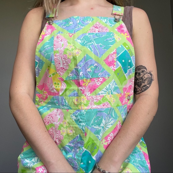 Vintage Lilly Pulitzer Women’s Multicolored Floral Cotton Summer Overalls Sz 8 - Picture 12 of 12